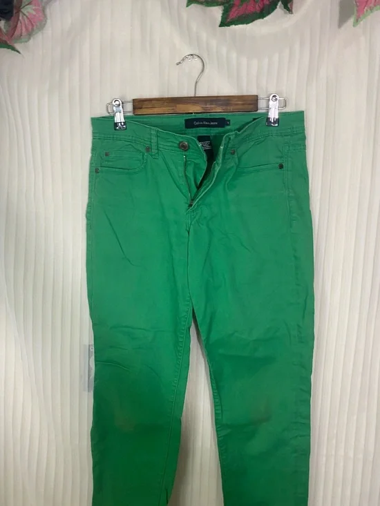 Calvin Klein Jeans Skinny Crop Pants Womens Size 6 Green Stretch Mid Rise Ankle - Picture 7 of 8